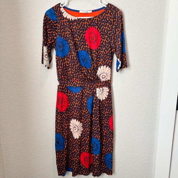 Boden Orange Blue Red Polka Dot Floral Faux Wrap Annie Dress - 4 & 8 - EUC - Picture 2 of 8